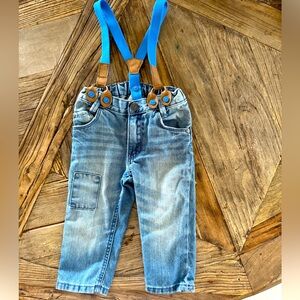 H&M Blue and Brown Overalls with Adjustable Suspenders